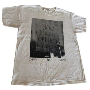 M&O Gold How Many Weren't Filmed Graphic T-Shirt White Large Mens Protest Tee